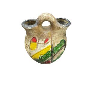 Small Pottery Wedding Vase Hand Painted Less Than 5” Tall